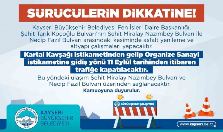 Büyükşehirden ‘yol yapım uyarısı