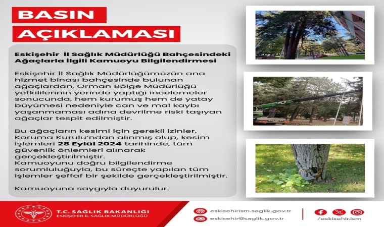 Eskişehir İl Sağlık Müdürlüğünün bahçesindeki riskli ağaçlar kesildi