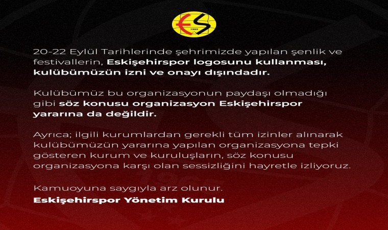 Eskişehirspordan logolarını izinsiz kullanan organizasyona tepki