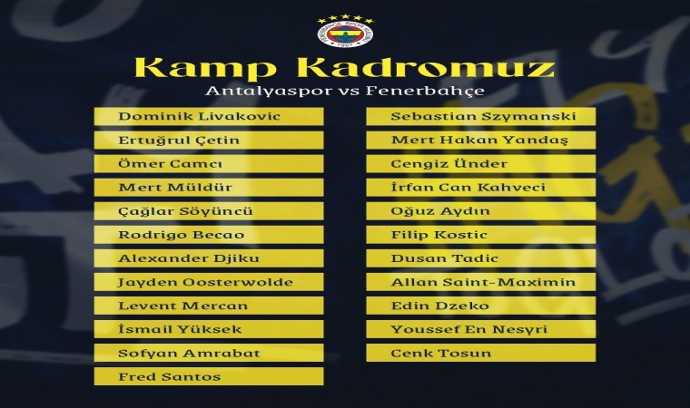 Fenerbahçenin Antalyaspor maçı için kamp kadrosu belli oldu