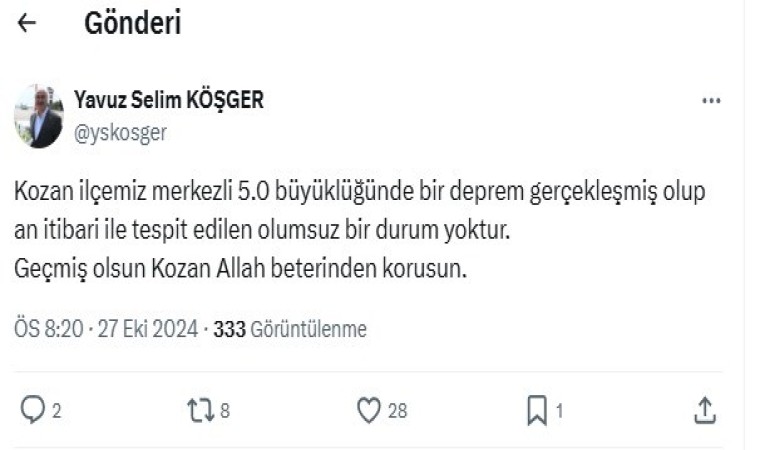 Adana Valisi Köşger: Olumsuz bir durum yok