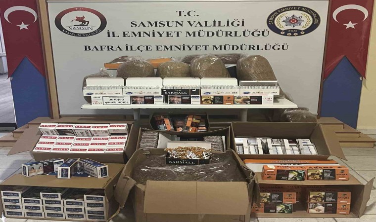 Bafrada kaçak tütün ve makaron ele geçirildi