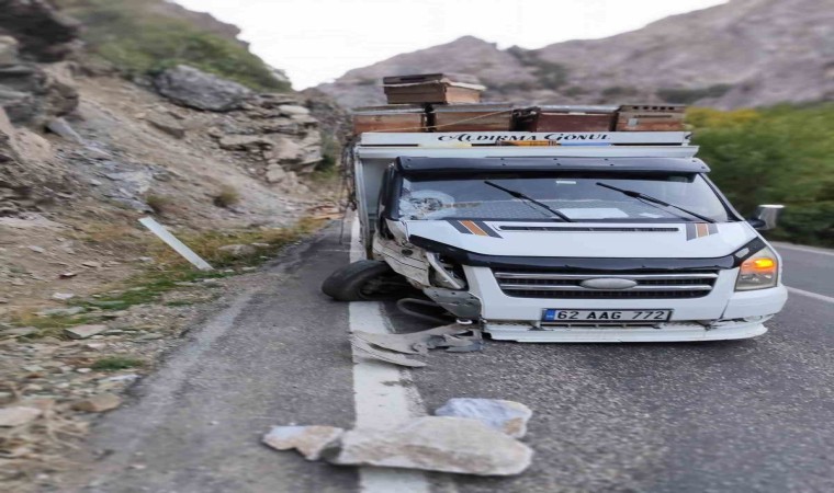 Kayanın isabet ettiği araç kaza yaptı: 10 arılı kovan zayi oldu