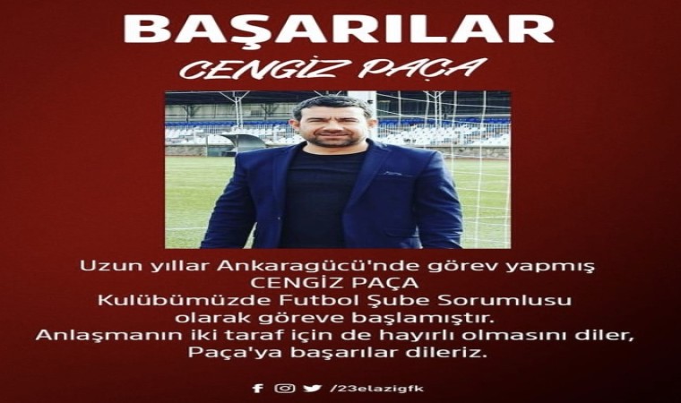 23 Elazığ FKya 1. Ligden futbol şube sorumlusu