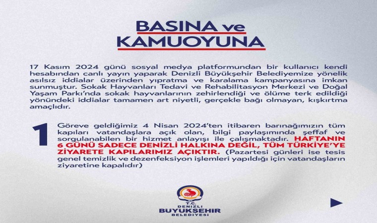 Denizli Büyükşehir Belediyesi; “Barınağımızın kapısı tüm Türkiyeye açıktır”