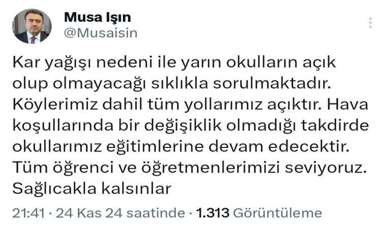 Kütahya Valisi Işından Kar tatili yok açıklaması