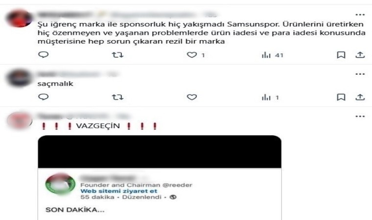 Samsunspor taraftarlarından Reeder tepkisi: “Başka firma bulamadınız mı?”