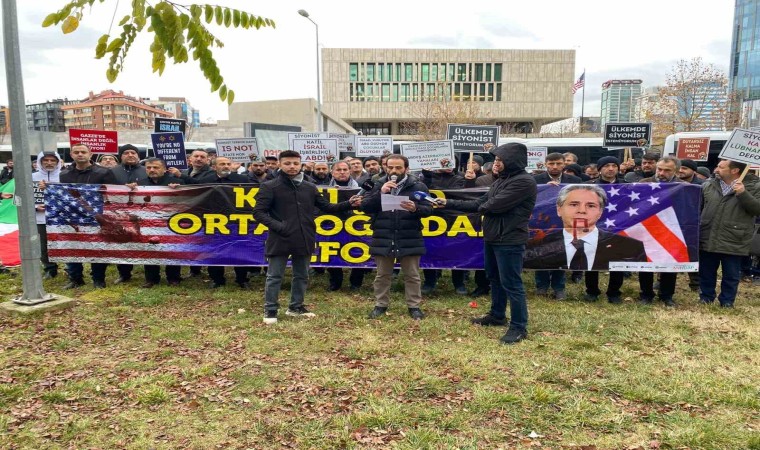 ABD Büyükelçiliği önünde Blinkene Filistin protestosu