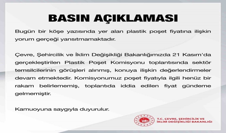 Bakanlıktan poşet fiyatıyla ilgili açıklama