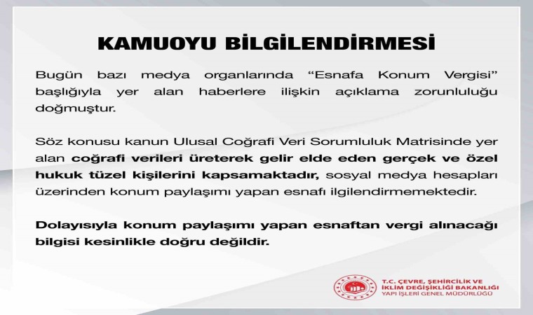 Çevre, Şehircilik ve İklim Değişikliği Bakanlığından konum vergisi açıklaması