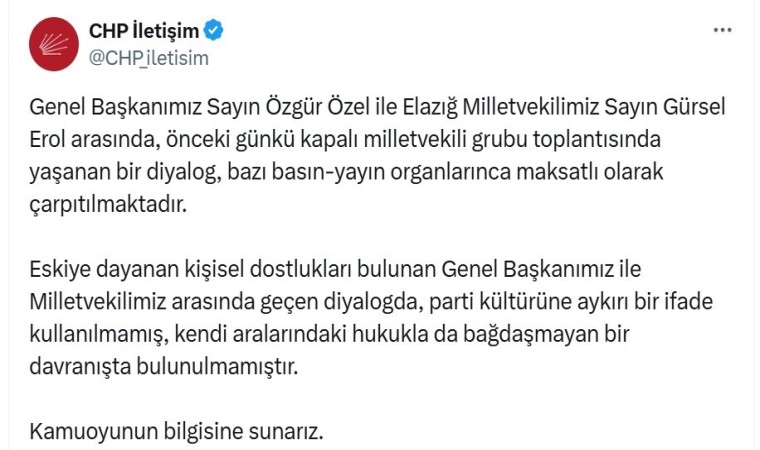 CHPden, Genel Başkan Özel ve Elazığ Milletvekili Erol açıklaması