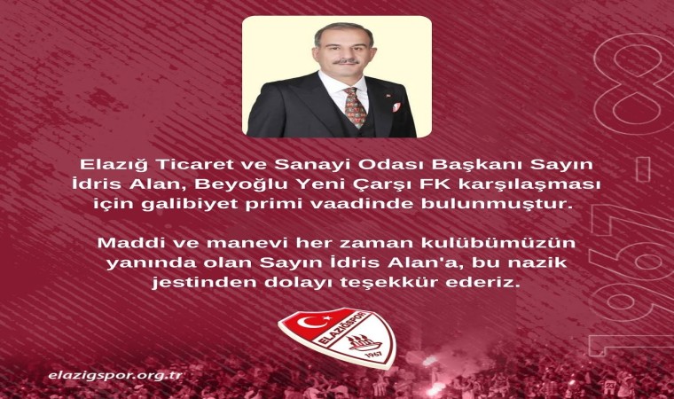 Elazığ TSO Başkanı Alandan Elazığspora prim sözü