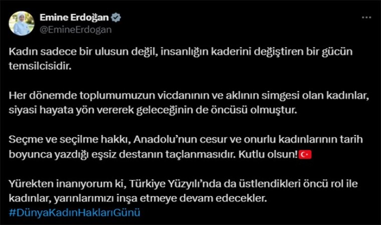 Emine Erdoğan: Yürekten inanıyorum ki Türkiye Yüzyılında da üstlendikleri öncü rol ile kadınlar, yarınlarımızı inşa etmeye devam edecekler