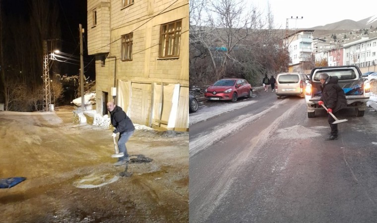 Hakkaride yollar buz pistine döndü