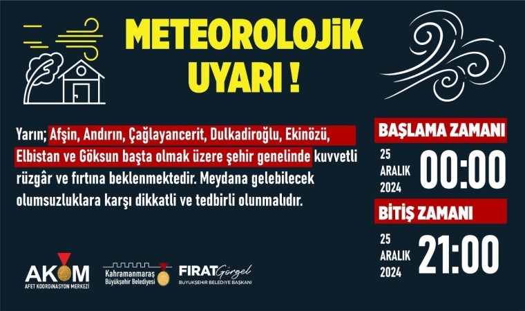 Kahramanmaraşta fırtına uyarısı