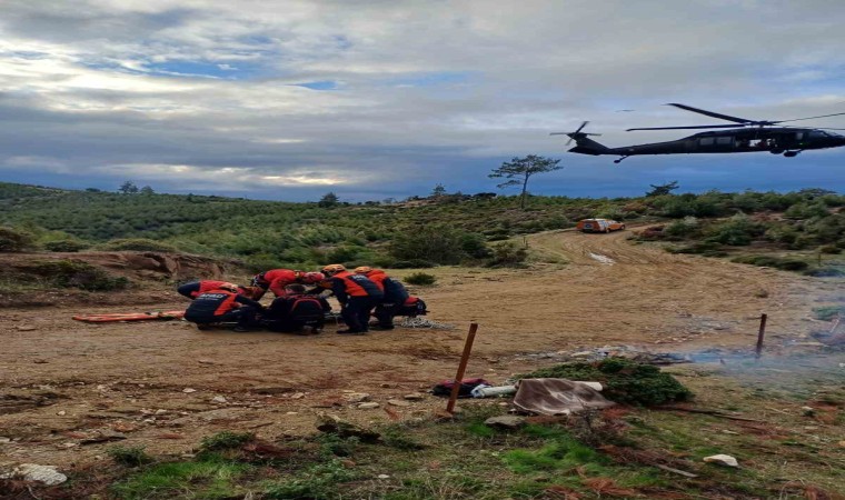 Kaza yapan motokrosçu askeri helikopterle hastaneye kaldırıldı