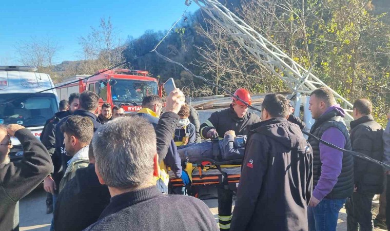 Lastiği patlayan kamyonet elektrik direğine çarptı: 2 yaralı