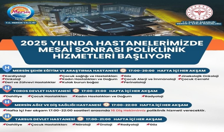 Mersinde mesai sonrası poliklinik hizmetleri başlıyor