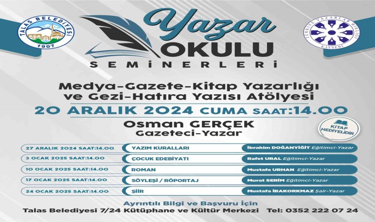 Talasın Yazar Okulu Seminerlerinde bu hafta Osman Gerçek konuk olacak