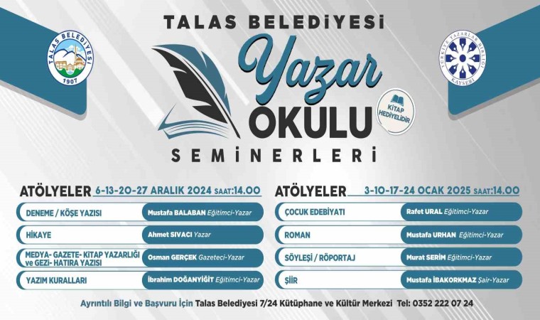 Talasta yazar okulu seminerleri başlıyor