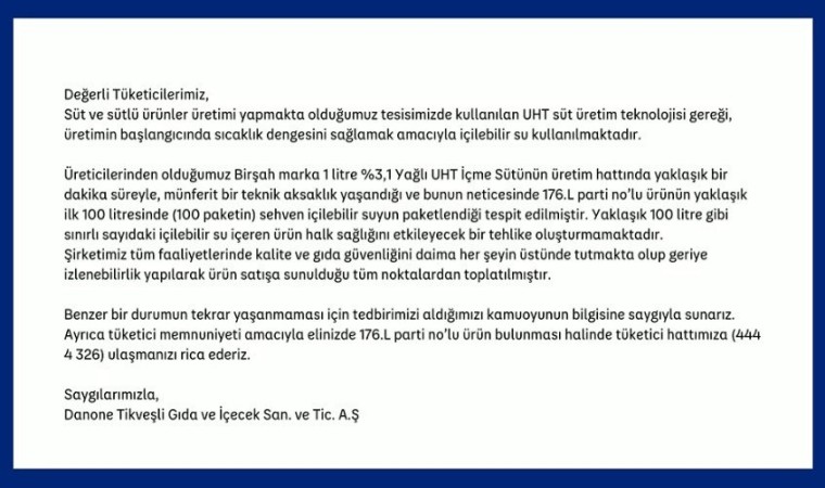 Danonenin ürettiği sütten su çıktı