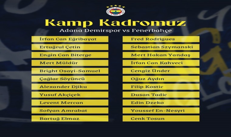 Fenerbahçenin, Adana Demirspor kamp kadrosu açıklandı