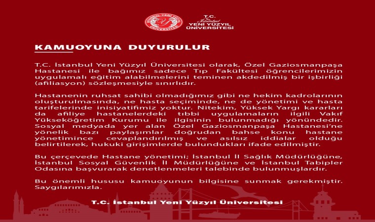 İstanbul Yeni Yüzyıl Üniversitesinden sosyal medyadaki iddialarla ilgili açıklama