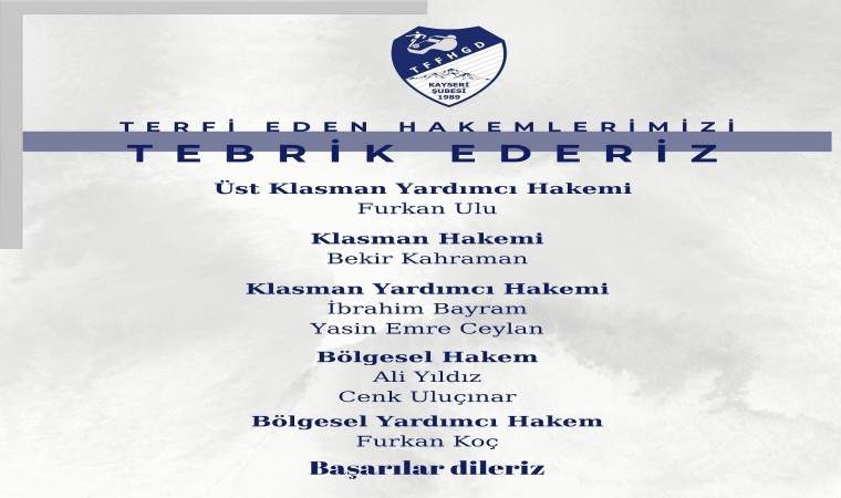 Kayseri Bölgesinden 7 futbol hakemi terfi etti