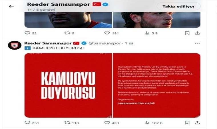 Samsunsporda şok: Takıma geç katılan 4 oyuncu kadroya alınmadı