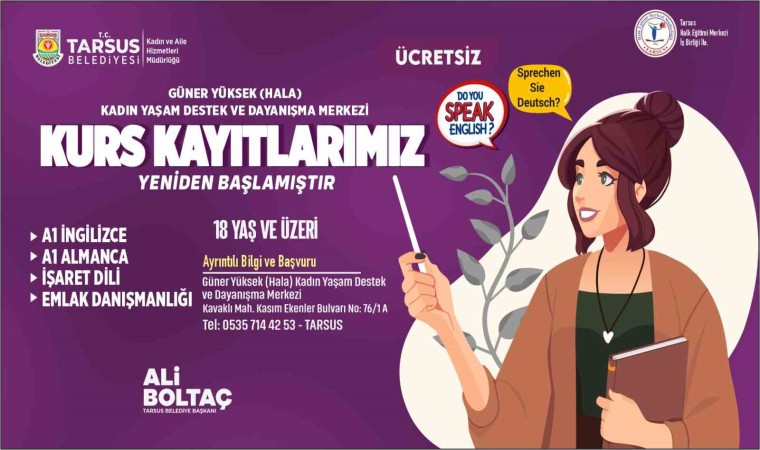 Tarsus Belediyesinden ücretsiz dil eğitimi fırsatı