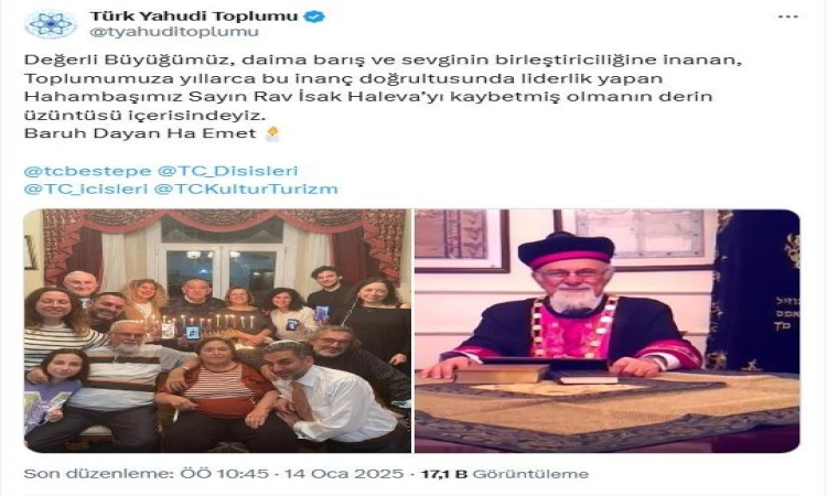 Türkiye Musevileri Hahambaşı Rav İsak Haleva hayatını kaybetti