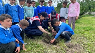 Tokatta Jandarma ve çocuklar fidan dikti