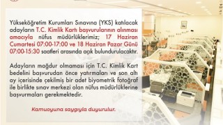 Uşak Nüfus Müdürlüğü YKS adayları için açık olacak