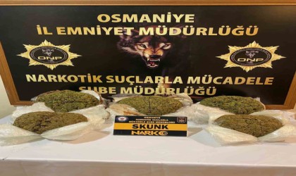 Osmaniyede durdurulan yolcu otobüsünde 8 kilo skunk ele geçirildi