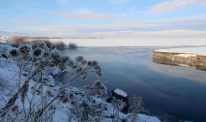 Ardahan’da soğuk hava; Kura Nehri’nin yüzeyi buz tuttu