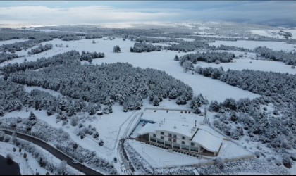 Beyaza bürünen Pelitözü Gölpark havadan görüntülendi