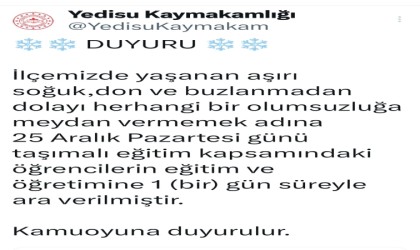 Bingölde iki ilçede daha taşımalı eğitime 1 gün ara verildi