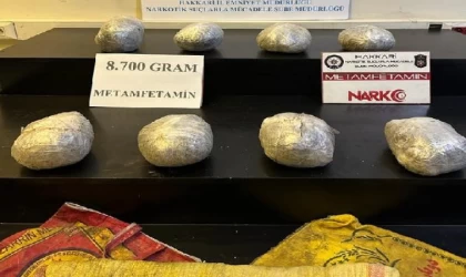 Hakkari’de yol kontrolünde 8 kilo 700 gram metamfetamin ele geçirildi, 1 gözaltı