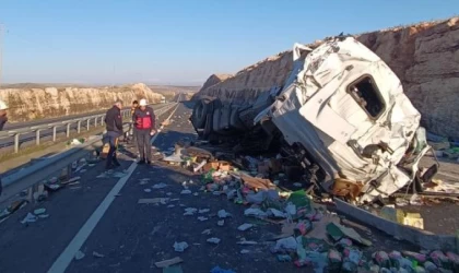 Hijyen malzemesi yüklü TIR devrildi, şoför yaralandı