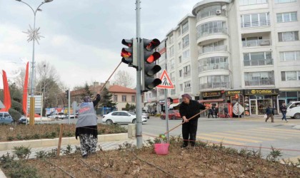 Bozüyükte trafik ışıkları temizleniyor