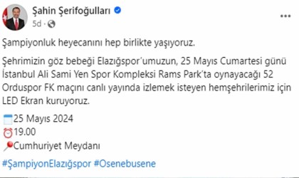 Final maçı için Elazığda dev ekran kurulacak