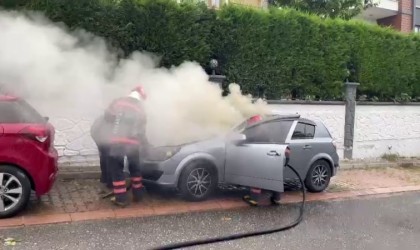 Sakaryada park halindeki otomobil alev aldı