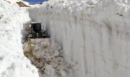 Haziran ayında 6 metreyi bulan karda yol açma çalışması