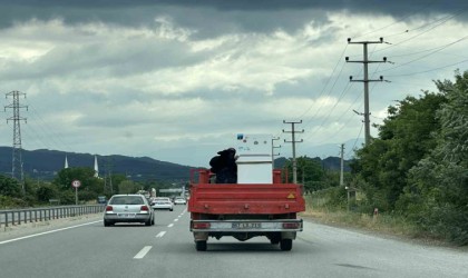 Sakaryada kamyonet kasasında tehlikeli yolculuk