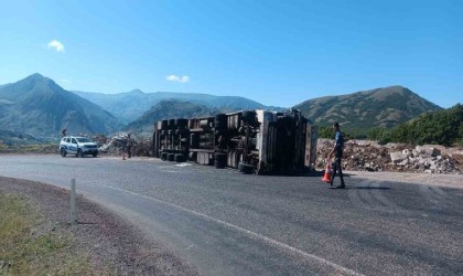 Tuncelide, hayvan yüklü tır devrildi: 3 yaralı