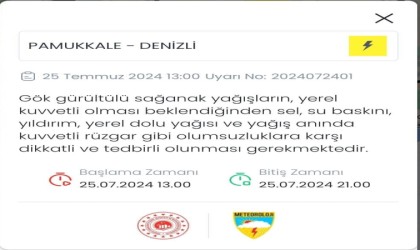 Denizliye kuvvetli yağış uyarısı