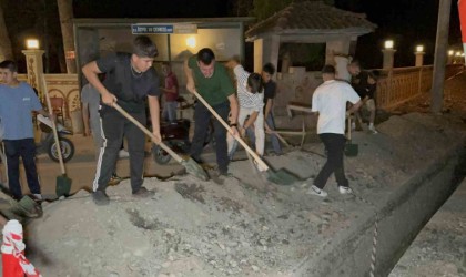 Doğal gaz çukuru küreklerle kapatıldı