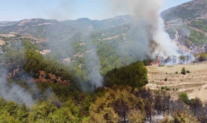 Kozanda yanan ormanlık alan havadan görüntülendi