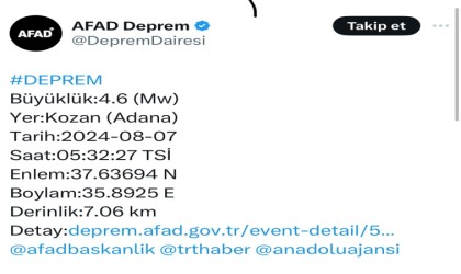 Adanada 4,6 büyüklüğünde deprem meydana geldi