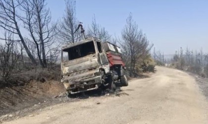 Eceabattaki orman yangınında bir arazöz yandı